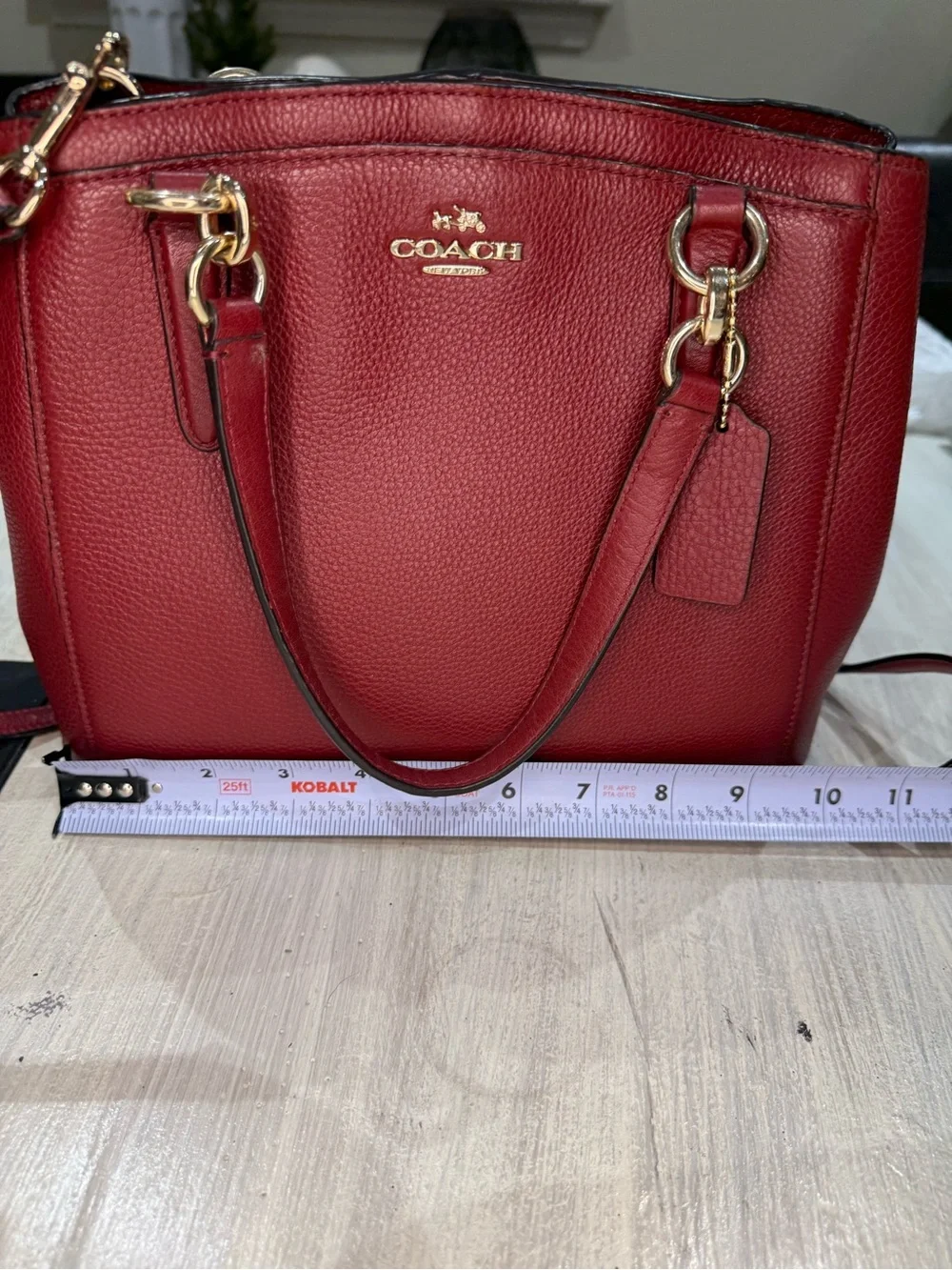 Coach Christie Red Pebbled Leather Carryall Satchel with Gold Hardware-EUC